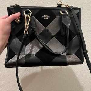 Coach purse/shoulder bag black and silver with patch work on front and back